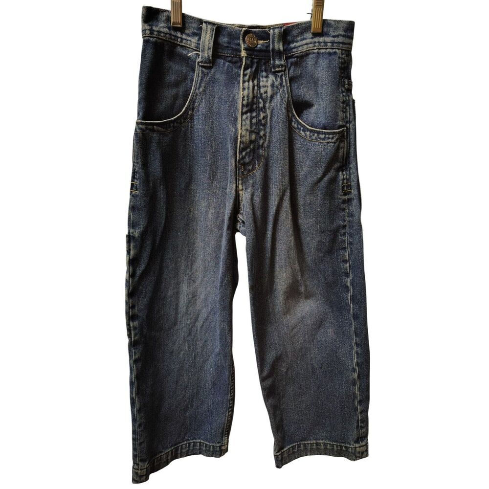 VTG JNCO Y2K 90's Jeans Kids Size 8 Shield‎ Crest Logo Medium Wash Denim Jeans